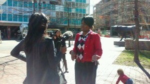 Women AdvaNCe team member NaShonda Cooke speaks with media at Women's Advocacy Day.